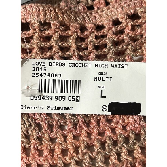 ANNA SUI for O'Neill Hi Bottoms Woman’s L Multi Color Crochet Love Birds Swim - Picture 9 of 9